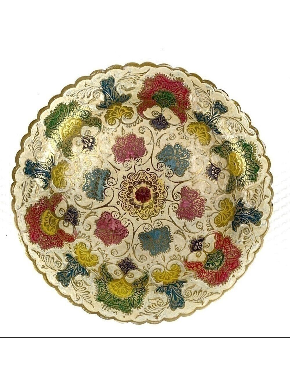 𝅺NEW-PAINTED/ENAMEL/ETCHED Footed Brass Round Bowl